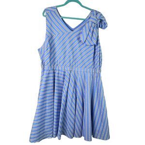 Lane Bryant Striped Dress Size 22P Sleeveless Bow Cotton Blend